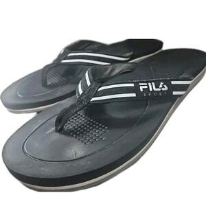 FILA Men Sz10 Blk/Wht Sport T Bar Flip-Flops Beach Sport Street Y2k[6A